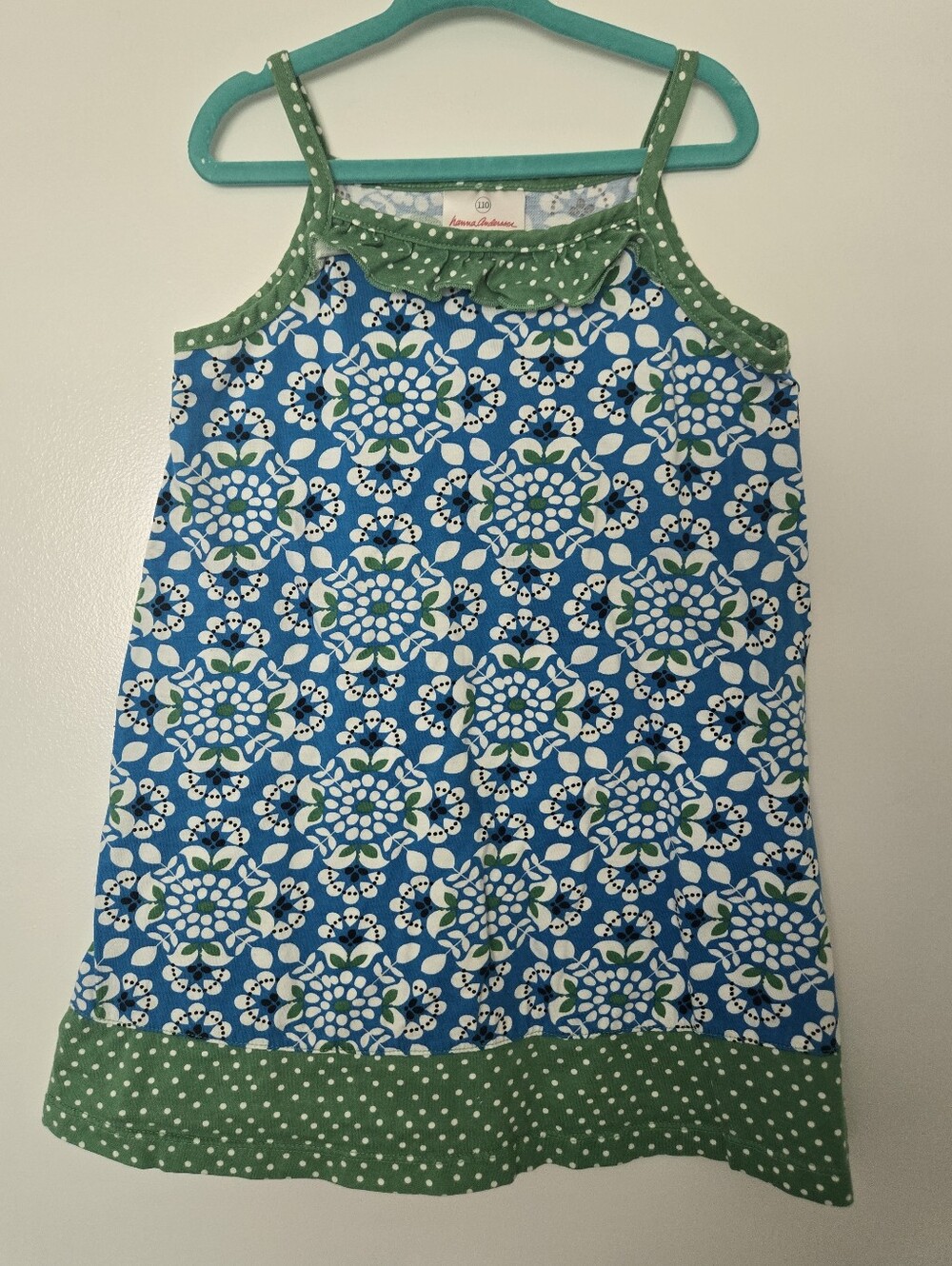 Hanna Andersson 100% Cotton Blue And Green Sundress Size 110